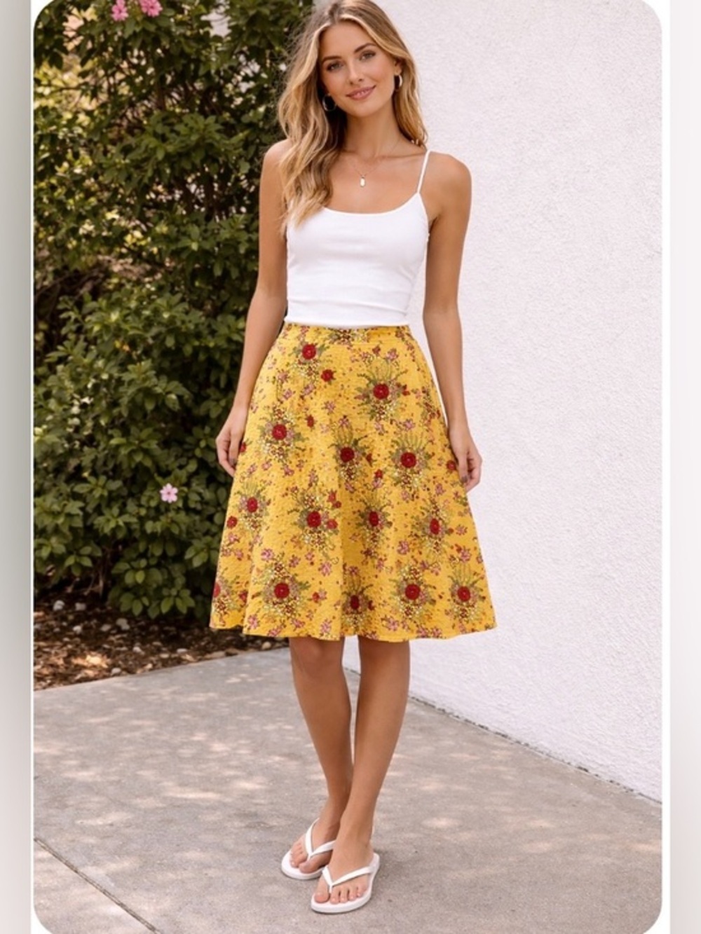 Johnny Was Yellow Embroidered Floral Midi Length Skirt Boho Cotton A-Line Size 2